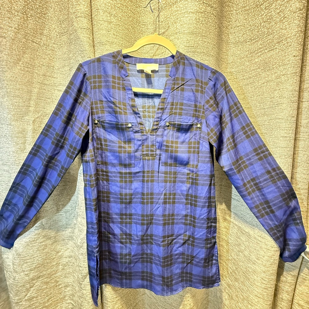 MICHAEL Michael Kors Blue and Black Checkered Top